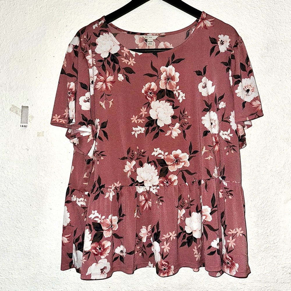 Dusty Rose Floral Babydoll Shirt 3XL